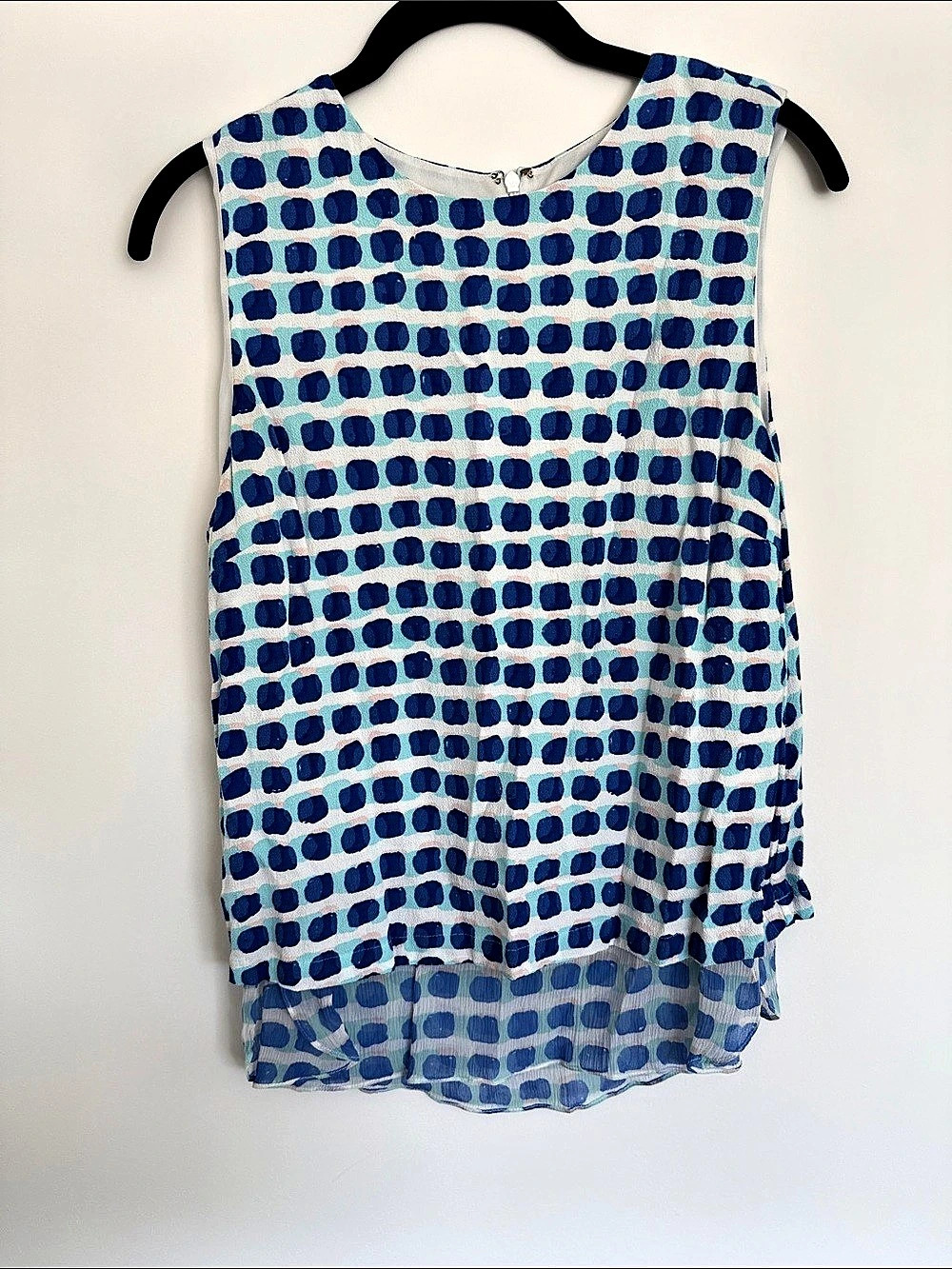 Kate Spade Geometric Sleeveless Blouse in Blue & White Size Medium